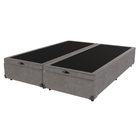 Cama Box com Baú Queen Bege de Madeira 158cm Kazamix Cinza
