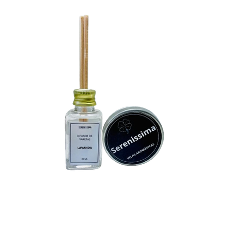 Kit 2 Pçs Difusor Mini Vidro 30ml e Vela Mini Lata 20gr Luz & Aroma Premium: Alecrim