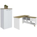 Ver imagem 1 de Mesa Escrivaninha em L Golden e Armário Alto 2 Portas Tok A06 Olmo-branco - Mpozenato