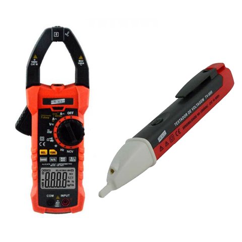 Kit Alicate Volt Amperímetro Digital Corrente Viva Va-901 Detector Tensão Indicação Visual Portátil 