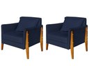 Ver imagem 1 de Kit 2 Poltronas Decorativa Sophia Suede Azul Marinho Pés Madeira Ms Decor