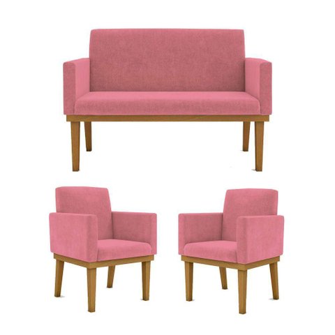 Ki 02 Poltronas Com Base + Namoradeira Sala Rosa