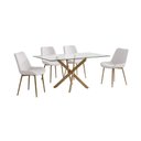 Ver imagem 2 de Conjunto Mesa de Jantar Lara 160cm Vidro 10mm Base Aço Carbono Bronze com 4 Cadeiras Linho - Cru