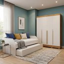 Ver imagem 3 de Conjunto Quarto Sofá-Cama Duo com Cama Auxiliar + Guarda-Roupa Domus Max 4 Portas - Branco/Off-White