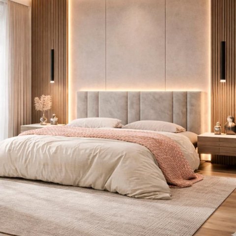 Cabeceira King Estofada com LED Suede Cinza MDF Vns Concept 200cm