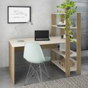 Ver imagem 7 de Mesa Escrivaninha 134x120 Cm 3 Prateleiras Off White Carvalho Arly