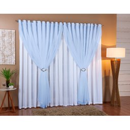 Cortina Voil Com Forro Microfibra Sala E Quarto 8,00 x 2,40 Branco/Azul - 1 Cortina Voil Com Forro Microfibra Sala E Quarto 8,00 x 2,40 Branco/Azul - 1