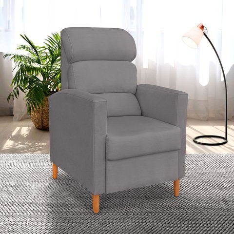 Poltrona Amamentação Reclinável Gisele - Poltrona Confortável para Leitura e Descanso - Cinza