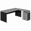 Ver imagem 3 de Mesa L Escrivaninha 1,70m Gaveteiro 4 Gavetas Pés Painel F5 Cor:cinza Sagrado com Preto
