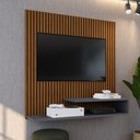 Ver imagem 2 de Painel Parede Smart Tv 32 Polegadas Prateleiras Decorativas Sala Quarto Pequeno Retrô Ripado Cinza