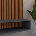 Ver imagem 3 de Painel Parede Smart Tv 32 Polegadas Prateleiras Decorativas Sala Quarto Pequeno Retrô Ripado Cinza