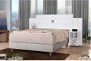 Ver imagem 1 de Cabeceira Casal de Madeira Branca com 2 Mesa Lateral P/ Cama Base Box 1,38