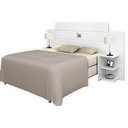 Ver imagem 2 de Cabeceira Casal de Madeira Branca com 2 Mesa Lateral P/ Cama Base Box 1,38