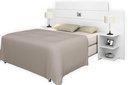 Ver imagem 2 de Cabeceira Casal de Madeira Branca com 2 Mesa Lateral P/ Cama Base Box 1,38