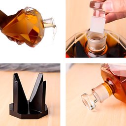 Decanter Whisky Modelo Diamante Pirâmide Com Base Madeira - 8