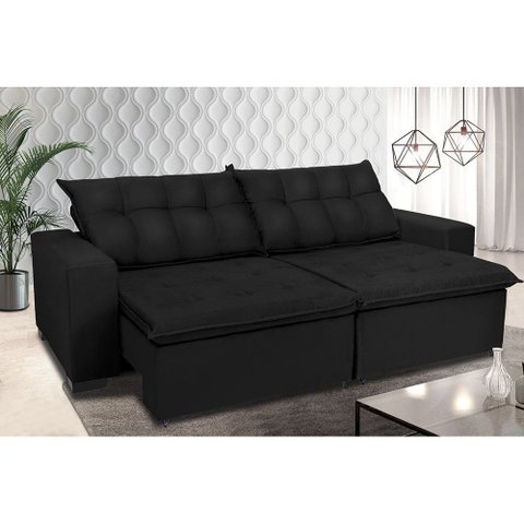 Sofá Retrátil e Reclinavel Oklahoma 2,12 Mts com Molas e Pillow no Assento Preto