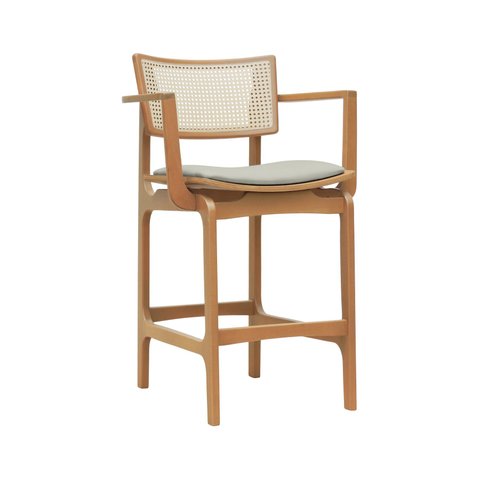 Banqueta Alta Bistrô Apollo com Braços Encosto Telinha Natural e Assento Anatômico - Natural Estofad