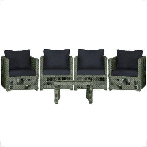 Mesa e 4 Poltronas Madri Corda Náutica Estofado 12 Trama Verde
