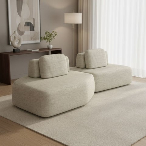 Sofá Ilha Modular para Sala Living Orgânico 305cm Angra K01 Linho Champanhe - Lyam Decor