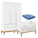Ver imagem 1 de Berço Americano Unique e Guarda Roupa 3 Portas Nature Clean Branco Soft Eco Wood e Colchão Ortobom
