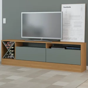 Rack para Tv até 75 Polegadas 2 Portas Denver Carvalho Dakar/cinza Vulcano 0671 - Soluzione