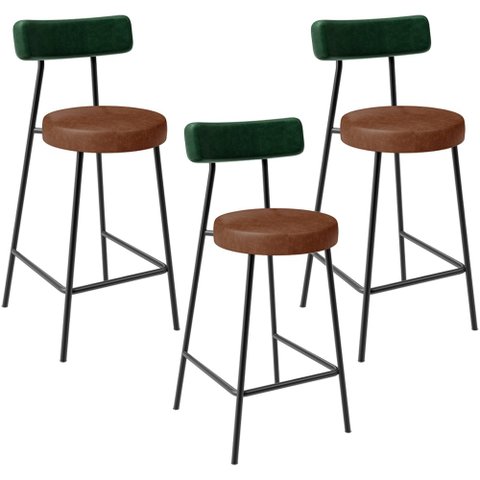 Kit 03 Banquetas Baixa Cozinha Sala Jantar Bancada Milão L02 Facto Verde Musgo Marrom - lyam decor L