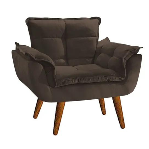Poltrona Opala Marrom Suede Decorativa para Sala Escritório Biselos-decor