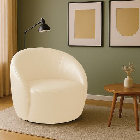 Poltrona Decorativa Orgânica Giratória Lua Sintético Pu Bege D03 - D’Rossi