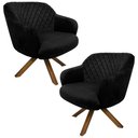 Ver imagem 1 de Kit 2 Poltronas Decorativas Kitana Pés Madeira Giratório Veludo Preto - Gran Belo