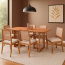 Ver imagem 4 de Mesa Regia 1,80 com 6 Cadeiras Buriti Conjunto Jantar com Tampo de Madeira Madeira/cinamomo/linho