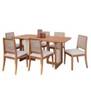 Ver imagem 1 de Mesa Regia 1,80 com 6 Cadeiras Buriti Conjunto Jantar com Tampo de Madeira Madeira/cinamomo/linho