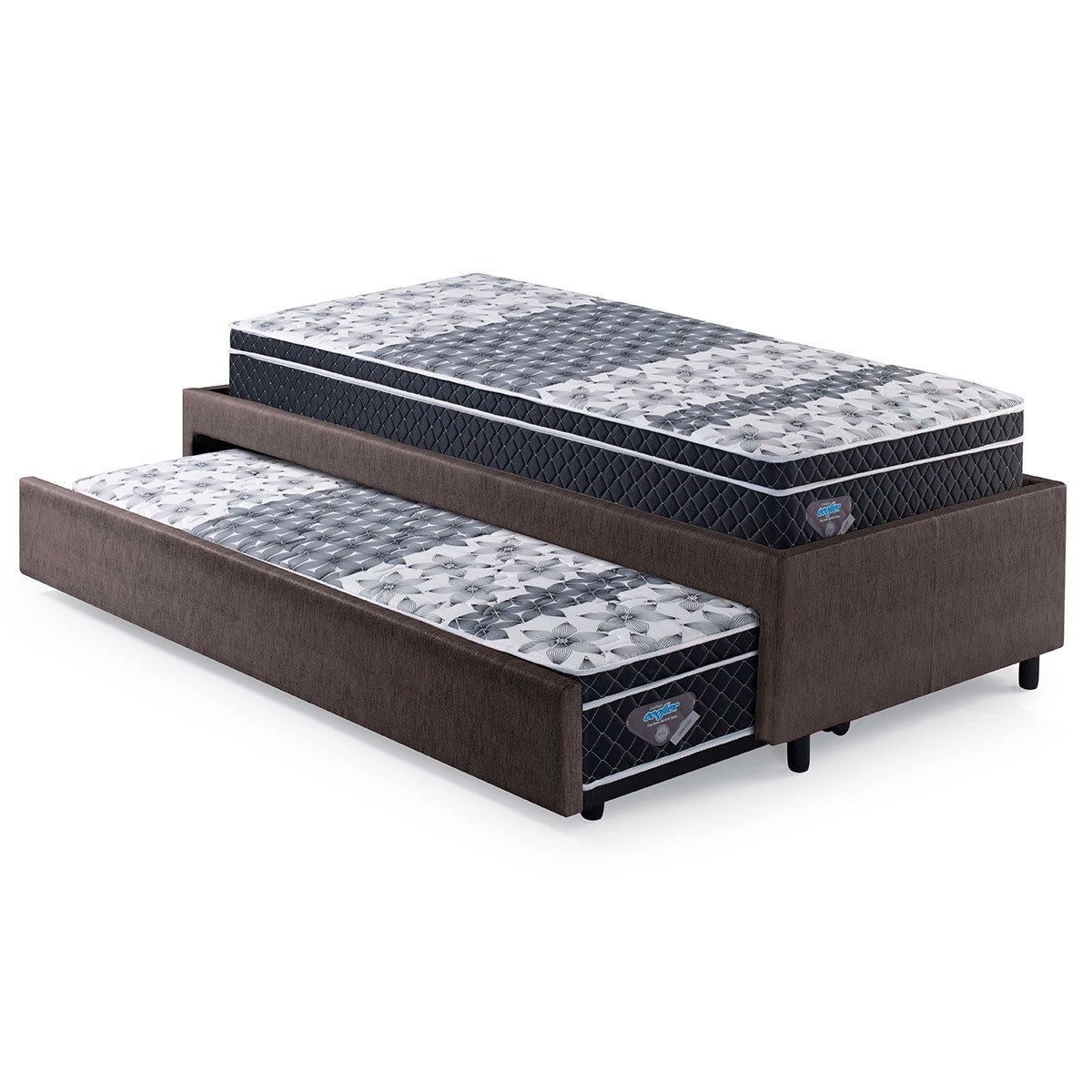 Bicama Box Solteiro Courino Linho Marrom 88x188 com Dois Colchões GranSleep Molas Ecoflex - 4