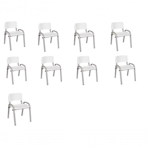 Kit 9 Cadeira Iso Infantil Creche, Base Cinza Branco