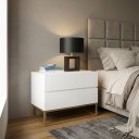 Ver imagem 2 de Kit 2 Mesa de Cabeceira Criados Branco 60cm Industrial Pés de Ferro Dourado 2 Gavetas Puxadores Cava