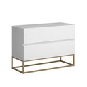 Ver imagem 4 de Kit 2 Mesa de Cabeceira Criados Branco 60cm Industrial Pés de Ferro Dourado 2 Gavetas Puxadores Cava