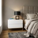 Ver imagem 4 de Kit 2 Mesa de Cabeceira Criados Branco 60cm Industrial Pés de Ferro Dourado 2 Gavetas Puxadores Cava