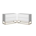 Ver imagem 2 de Kit 2 Mesa de Cabeceira Criados Branco 60cm Industrial Pés de Ferro Dourado 2 Gavetas Puxadores Cava