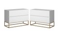 Ver imagem 2 de Kit 2 Mesa de Cabeceira Criados Branco 60cm Industrial Pés de Ferro Dourado 2 Gavetas Puxadores Cava