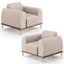 Ver imagem 1 de Kit 2 Poltronas Decorativas Base Gold D06 Suede C-309 Bege