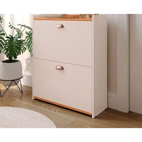 Sapateira Closet, Decorativo para Sala Quarto Hall Entrada, Multiuso, Off White/Cinmomo, Design Mode