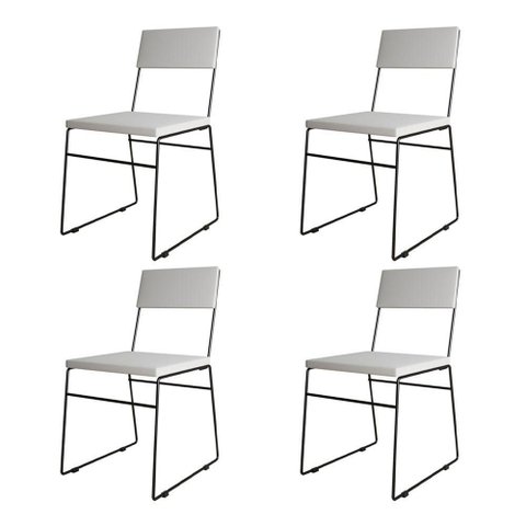 Kit 4 Cadeiras de Jantar Málaga Corino Base Preto para Mesa Sala Cozinha Conforto - Preto-Branco