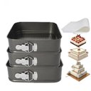 Ver imagem 5 de Kit 3 Forma Bolo Torta Fundo Removivel Assadeira Quadrada Antiaderente Multiuso Preto Fosco