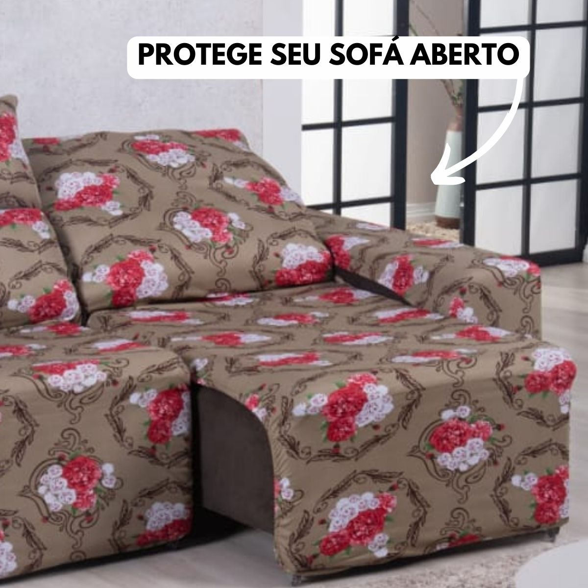 Capa de Sofá Retratil 2 Lugares Estampado:avelã Floral - 3