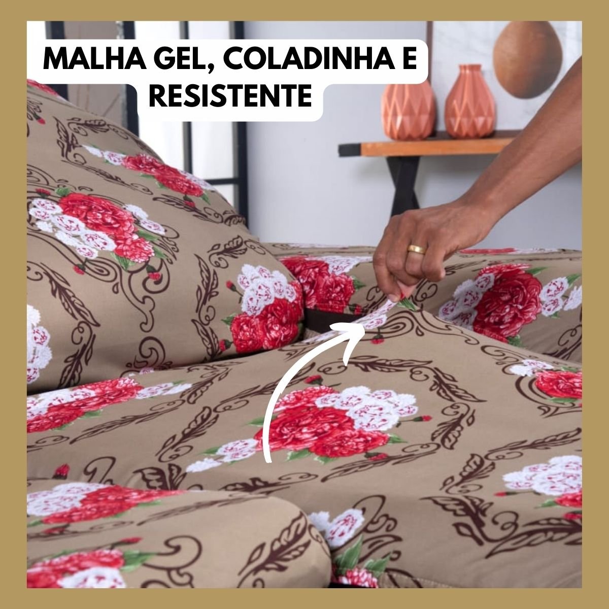 Capa de Sofá Retratil 2 Lugares Estampado:avelã Floral - 4