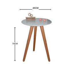 Mesa de Canto Pés Palito Amadeirado com Tampo Vidro 45cm Off White 70cm - 2
