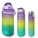 Ver imagem 1 de Garrafas Motivacionais 3 em 1 Tie-dye Squeeze com Alça com Adesivos 2d e 3d Inclusos - Roxo