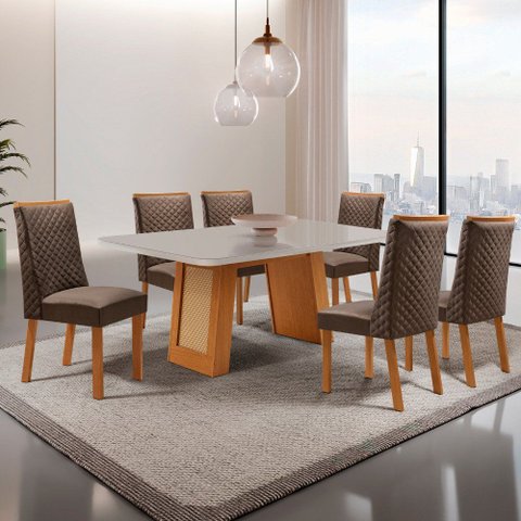 Mesa de Jantar Carolina 180cm Tampo MDF Vidro com 6 Cadeiras Yasmin