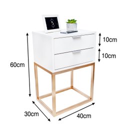 Mesa de Cabeceira Industrial 40cm Branco 2 Gavetas Pés Ferro Dourado para Quarto Cama - 2