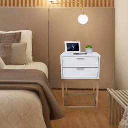 Mesa de Cabeceira Industrial 40cm Branco 2 Gavetas Pés Ferro Dourado para Quarto Cama - 6