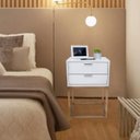 Ver imagem 6 de Mesa de Cabeceira Industrial 40cm Branco 2 Gavetas Pés Ferro Dourado para Quarto Cama